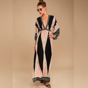 Lulu's Black and Pink Geometric Long Sleeve Dress